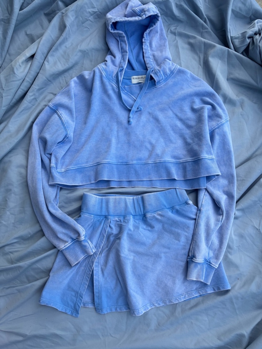 Kimberly Light Blue Cropped Hoodie and Skort Set NWOT